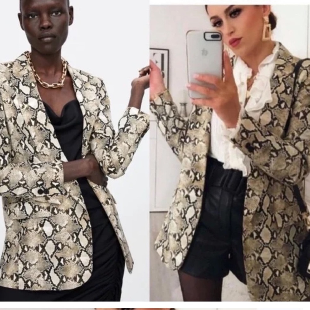 Zara Beige Brown Python D Kin Snake Print Blazer … - image 6